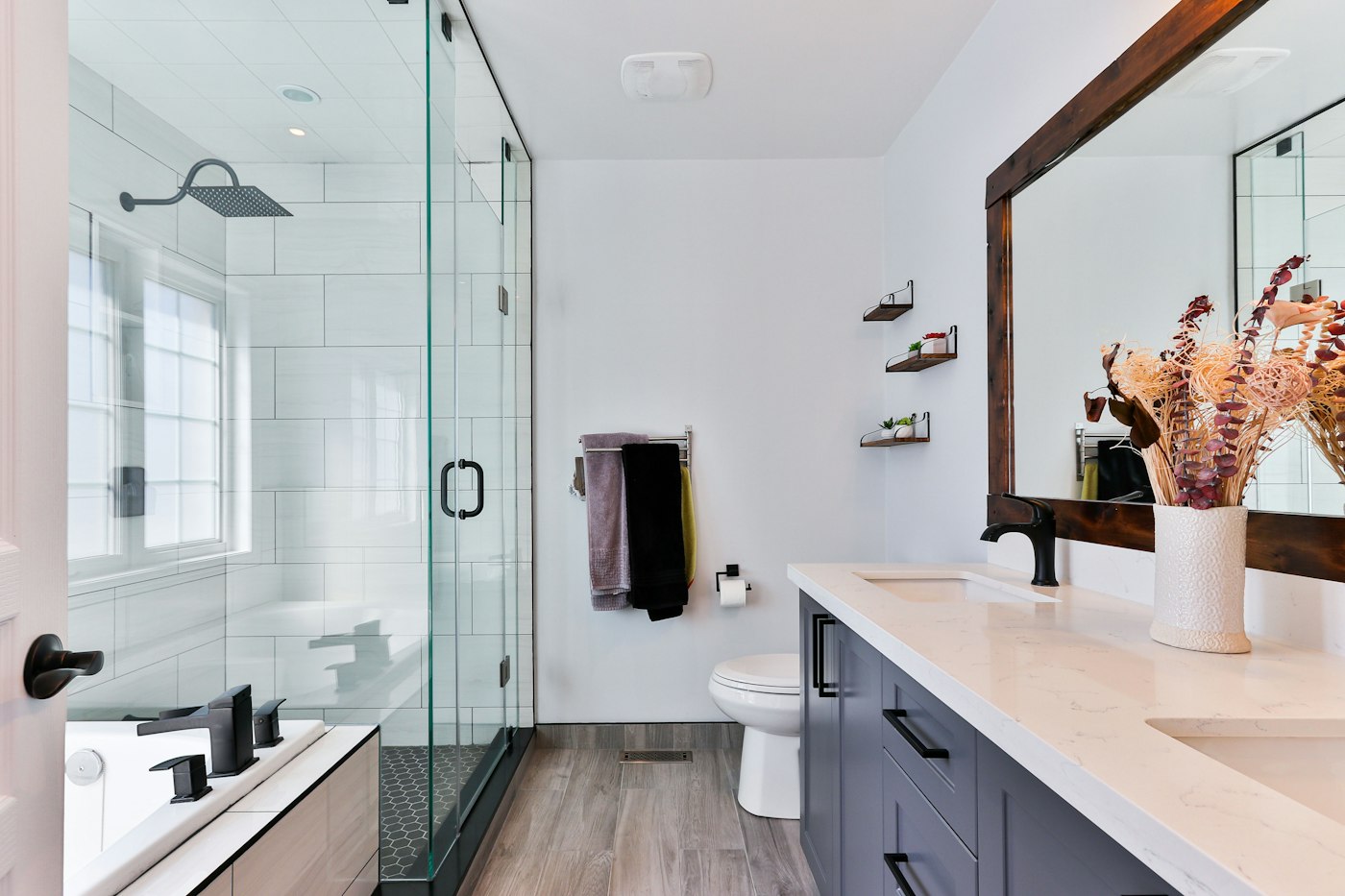 Bathroom vanity area where backups often enter living space