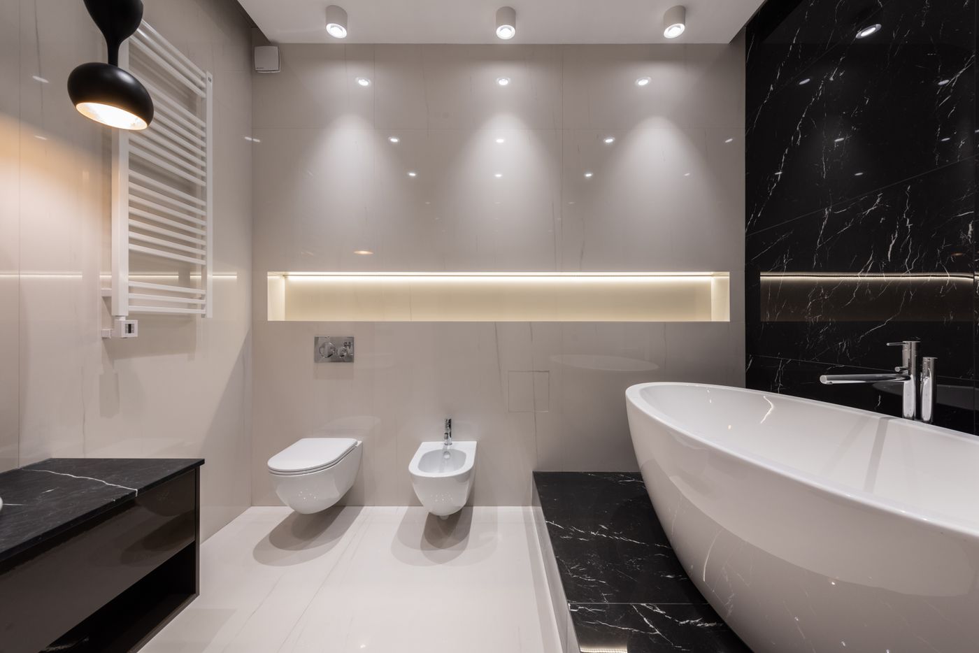 Bathroom interior near water lines and fixtures