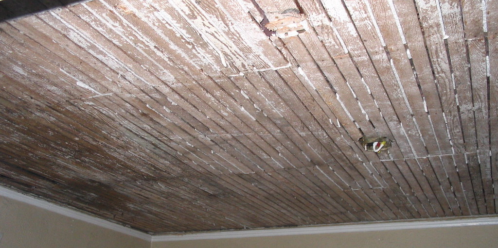 Water-rotted ceiling lath from long-term moisture