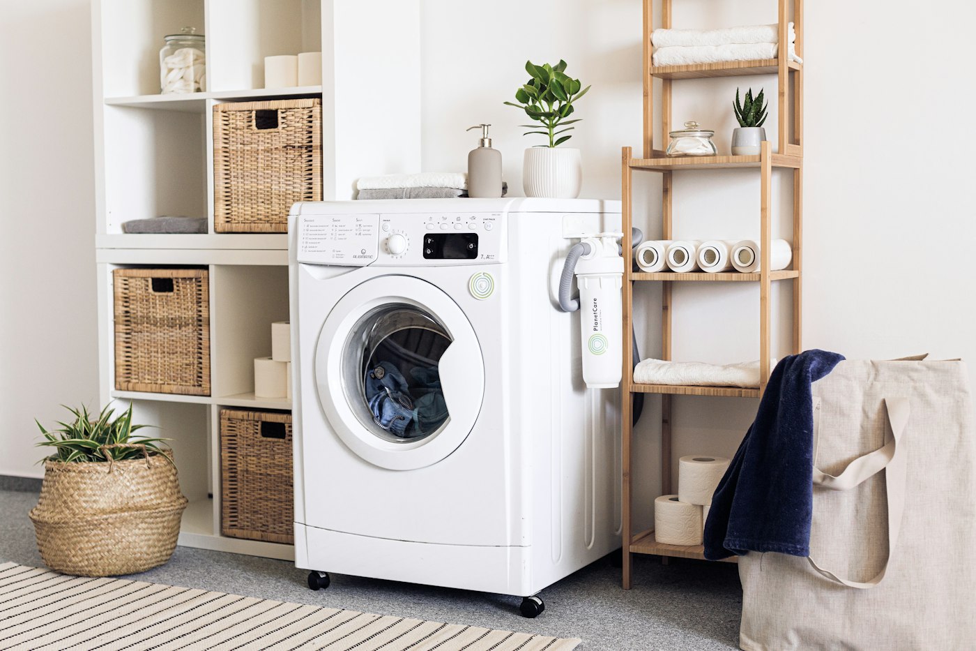 Residential washing machine in a laundry area